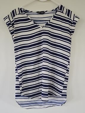 Express Navy and White Striped V-Neck Blouse